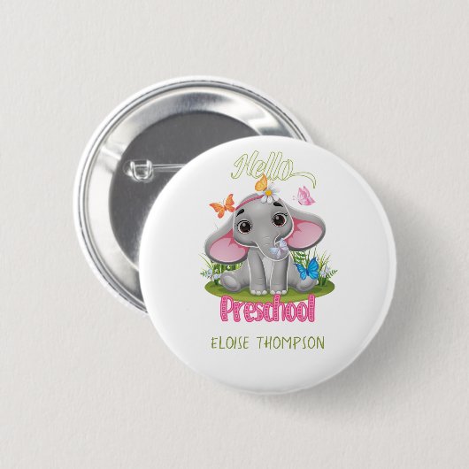 Butterfly Elephant Preschool Back to School Button (Vorne & Hinten)