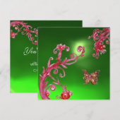 BUTTERFLY EMERALD GREEN hell rosa, rot Einladung (Vorne/Hinten)