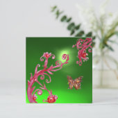 BUTTERFLY EMERALD GREEN hell rosa, rot Einladung (Stehend Vorderseite)