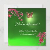 BUTTERFLY EMERALD GREEN hell rosa, rot Einladung (Rückseite)