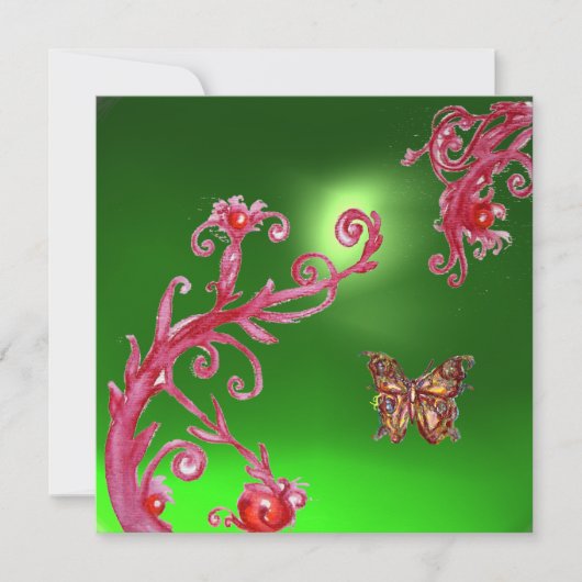 BUTTERFLY EMERALD GREEN hell rosa, rot Einladung (Vorderseite)
