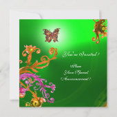 BUTTERFLY EMERALD GREEN, hellrosa, braun Einladung (Rückseite)