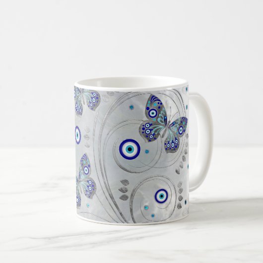 Butterfly Evil Eye Pattern auf Perle Kaffeetasse (VorderseiteRechts)