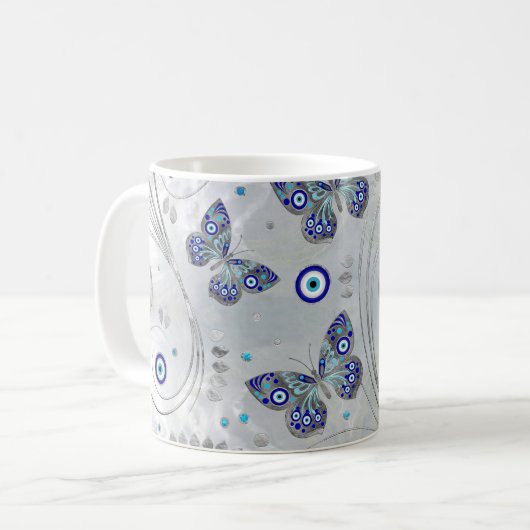 Butterfly Evil Eye Pattern auf Perle Kaffeetasse (Vorderseite Links)