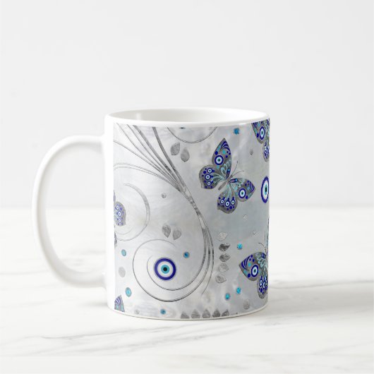 Butterfly Evil Eye Pattern auf Perle Kaffeetasse (Links)