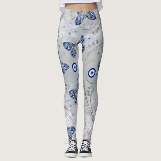 Butterfly Evil Eye Pattern auf Perle Leggings (Vorderseite)