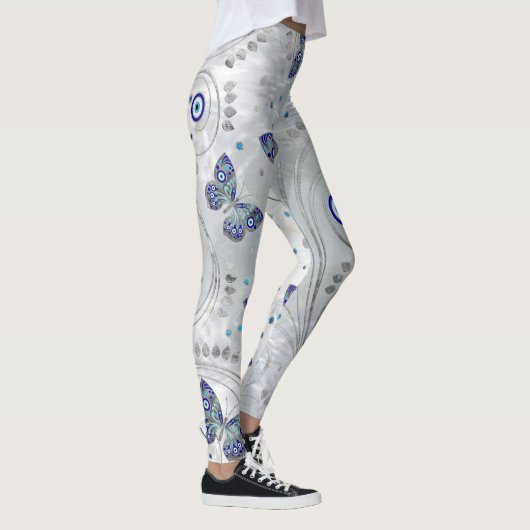 Butterfly Evil Eye Pattern auf Perle Leggings (Rechts)