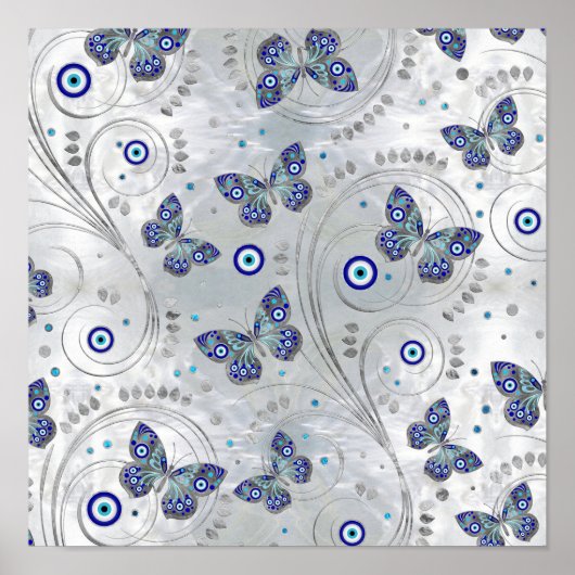 Butterfly Evil Eye Pattern auf Perle Poster (Vorne)