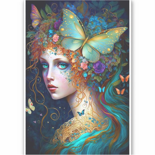 Butterfly Fairy Elf Lady Fantasy Art Aufkleber (Vorderseite)