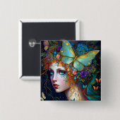 Butterfly Fairy Elf Lady Fantasy Art Button (Vorne & Hinten)