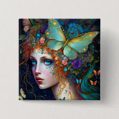 Butterfly Fairy Elf Lady Fantasy Art Button (Vorderseite)