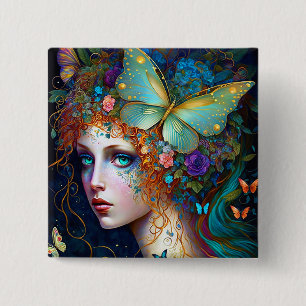 Butterfly Fairy Elf Lady Fantasy Art Button