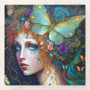 Butterfly Fairy Elf Lady Fantasy Art Glasuntersetzer