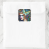 Butterfly Fairy Elf Lady Fantasy Art Quadratischer Aufkleber (Tasche)