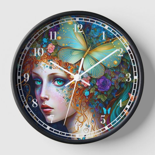 Butterfly Fairy Elf Lady Fantasy Art Uhr (Vorderseite)