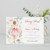 Butterfly Fairy erster 1. Geburtstag Gold Folieneinladung (Stehend vorne)