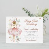 Butterfly Fairy Erster Geburtstag Folieneinladung (Stehend vorne)