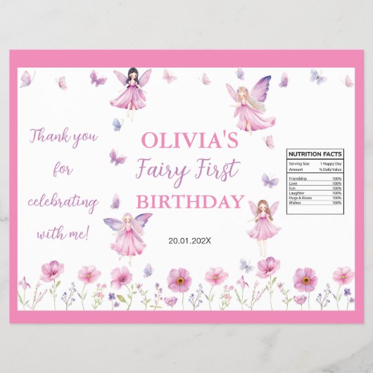 Butterfly Fairy First Birthday Chip Bag Wrapper Flyer (Vorne)