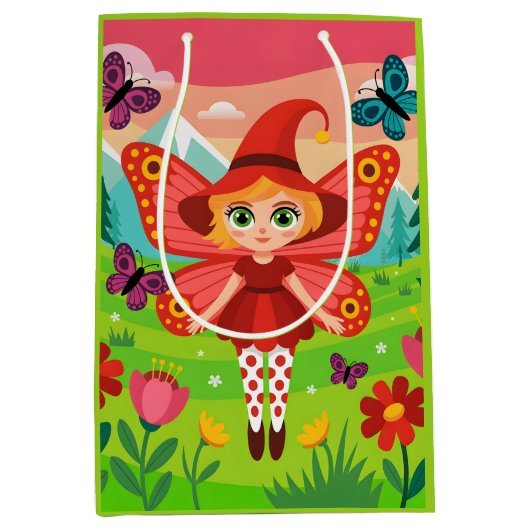 Butterfly Fairy Illustration in Whimsical Forest Mittlere Geschenktüte (Vorderseite)