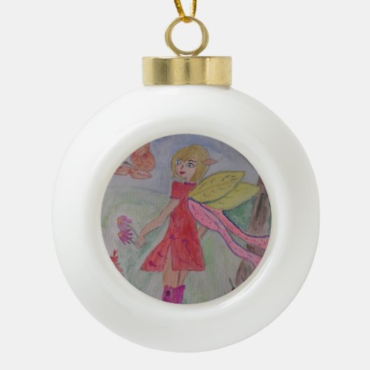 Butterfly Fairy Keramik Kugel-Ornament (Vorderseite)