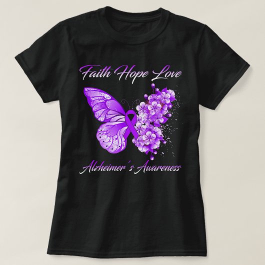 Butterfly Faith Hope Liebe Alzheimer's Awareness T-Shirt (Design vorne)