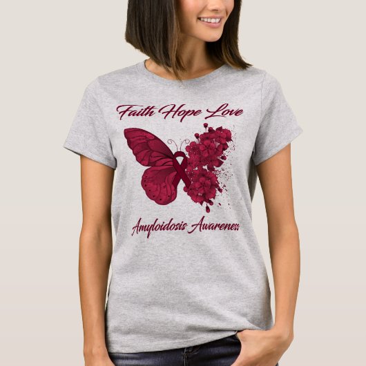 Butterfly Faith Hope Liebe Amyloidose Bewusstsein T-Shirt (Vorderseite)