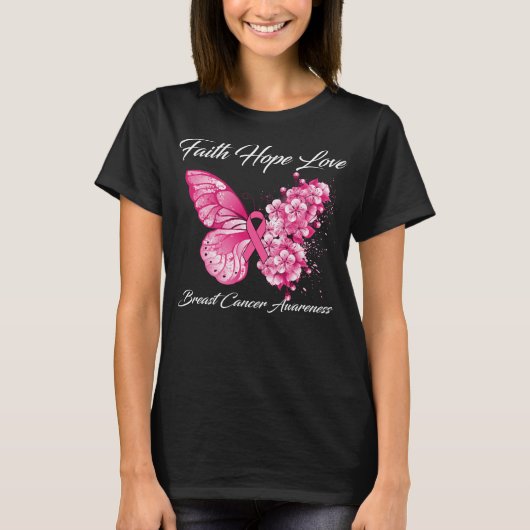 Butterfly Faith Hope Liebe Brustkrebs Bewusstsein T-Shirt (Vorderseite)