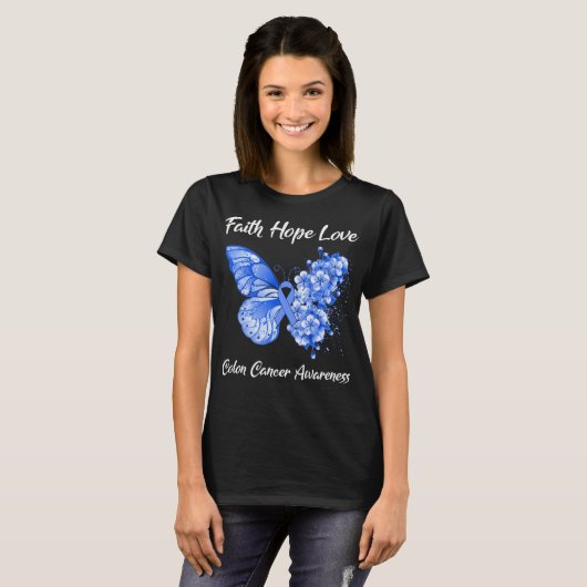 Butterfly Faith Hope Liebe Colon Cancer Awareness T-Shirt (Vorne ganz)