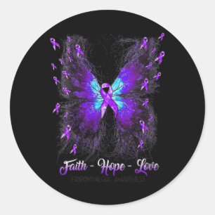 Butterfly Faith Hope Liebe Fibromyalgie Bewusstsei Runder Aufkleber