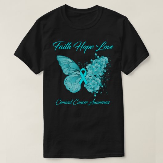 Butterfly Faith Hope Liebe Gebärmutterhalskrebs T-Shirt (Design vorne)