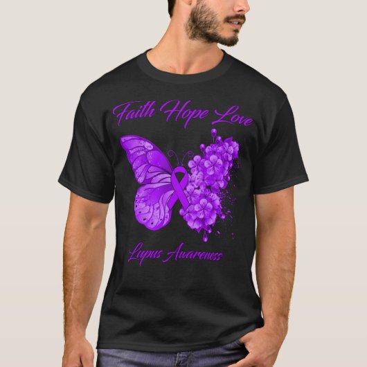 Butterfly Faith Hope Liebe Lupus Bewusstsein T-Shirt (Vorderseite)