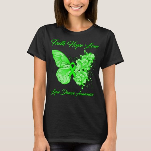 Butterfly Faith Hope Liebe Lyme Krankheit Bewussts T-Shirt (Vorderseite)