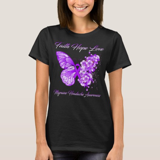 Butterfly Faith Hope Liebe Migräne Kopfschmerzen T-Shirt (Vorderseite)