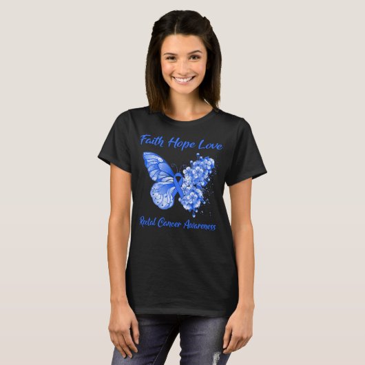 Butterfly Faith Hope Liebe Rektal Krebs Bewusstsei T-Shirt (Vorne ganz)