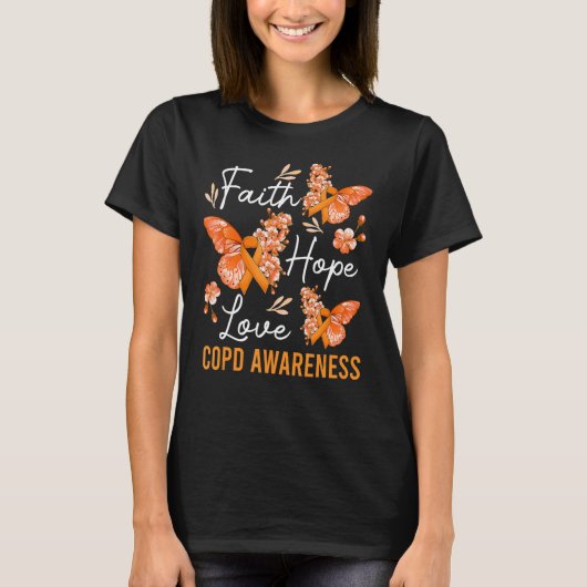 Butterfly Faith Hope Liebe Ribbon COPD Bewusstsein T-Shirt (Vorderseite)