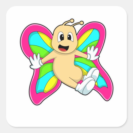 Butterfly farbig quadratischer aufkleber (Vorderseite)