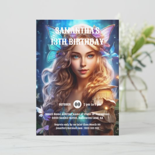 Butterfly-Fee Prinzessin Braun-Haar Mädchen Fantas Einladung (Stehend Vorderseite)