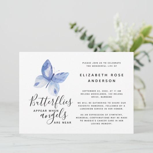 Butterfly-Feier zum Lebensdenkmal Einladung (Stehend Vorderseite)