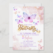 Butterfly First Birthday Girl 1. Einladung (Vorderseite)