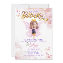 Butterfly First Birthday Girl 1. Einladung
