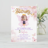 Butterfly First Birthday Girl 1. Einladung (Stehend Vorderseite)
