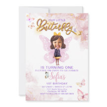Butterfly First Birthday Girl 1. Einladung