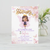 Butterfly First Birthday Girl 1. Einladung (Stehend Vorderseite)