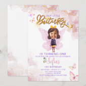 Butterfly First Birthday Girl 1. Einladung (Vorne/Hinten)