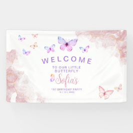 Butterfly First Birthday Girl 1. Pink Banner