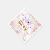 Butterfly First Birthday Girl 1st Pink Lila Serviette (Ecke)