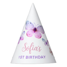 Butterfly First Birthday Girl 1st Pink Party Hat Partyhütchen