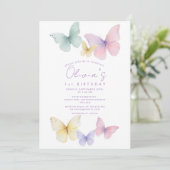 Butterfly First Birthday Girl Invitation Einladung (Stehend Vorderseite)