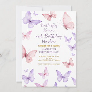 Butterfly First Birthday Invitation Girl Einladung