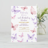 Butterfly First Birthday Invitation Girl Einladung (Stehend Vorderseite)